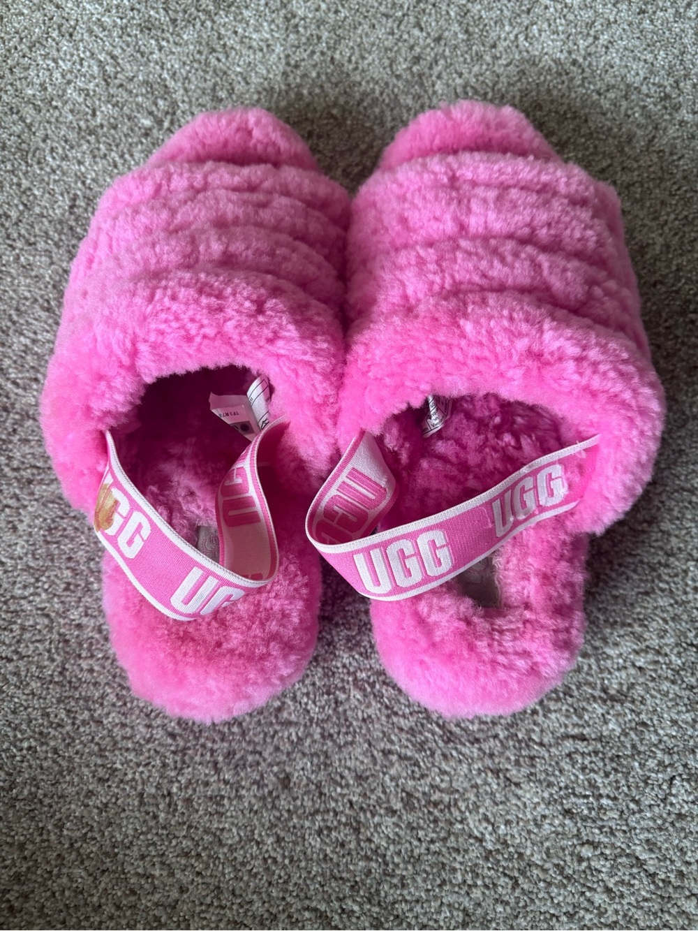 UGG Plush Sheepskin Slide Sandals - Bright Pink